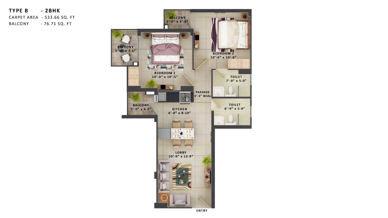 Type B- 2BHK The Meridian