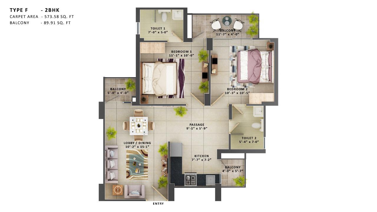 Type F - 2BHK The Meridian