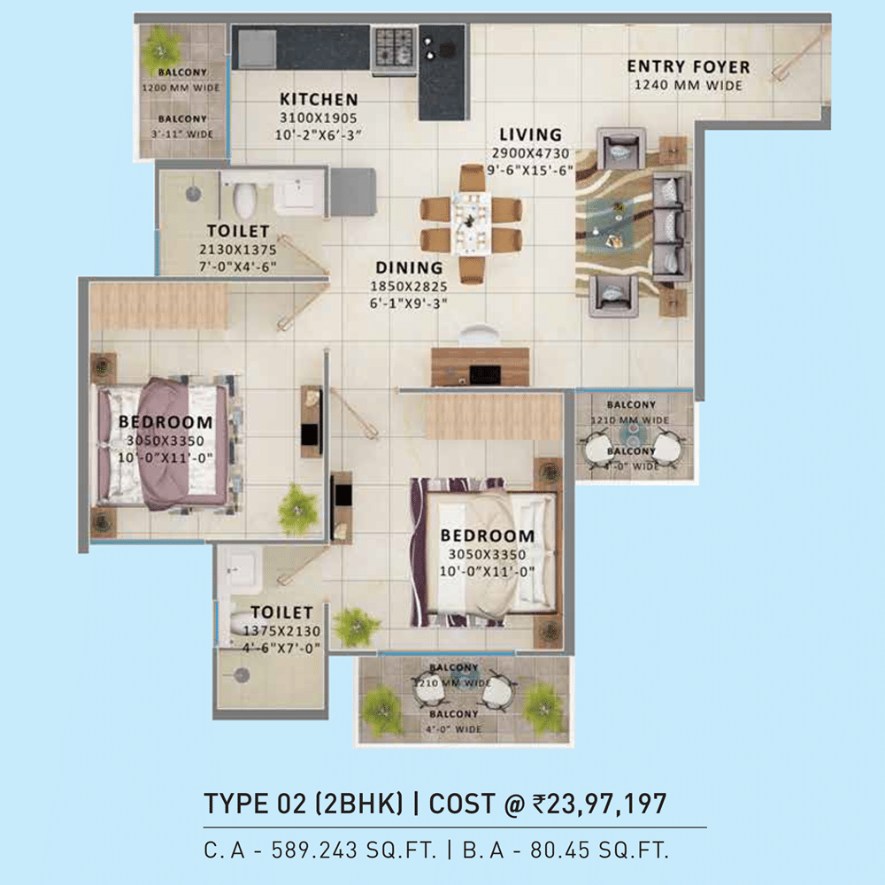 Signature Global Millennia-3 2bhk type 2
