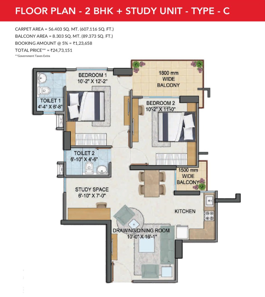 Gls Avenue 81 2bhk Study Type C