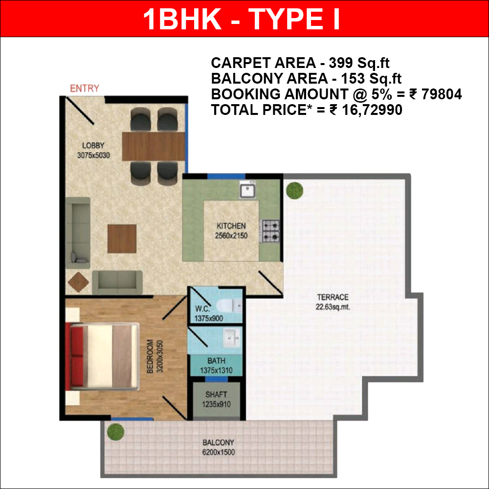 diplomats golf link 1 bhk type-1 layout
